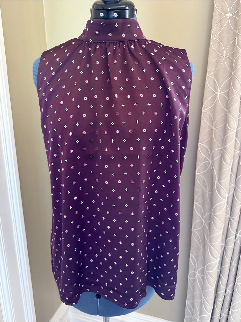 Ann Taylor Sleeveless Mock Neck Camisole - Plum with White Dot Print